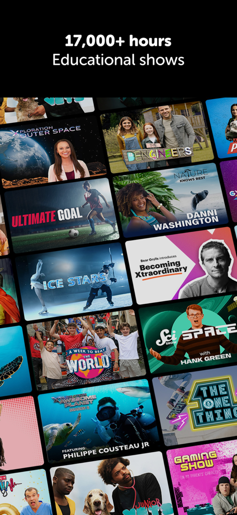 Un affichage en grille de vignettes d'émissions éducatives disponibles sur Da Vinci, incluant des programmes sur la science, la nature et le sport