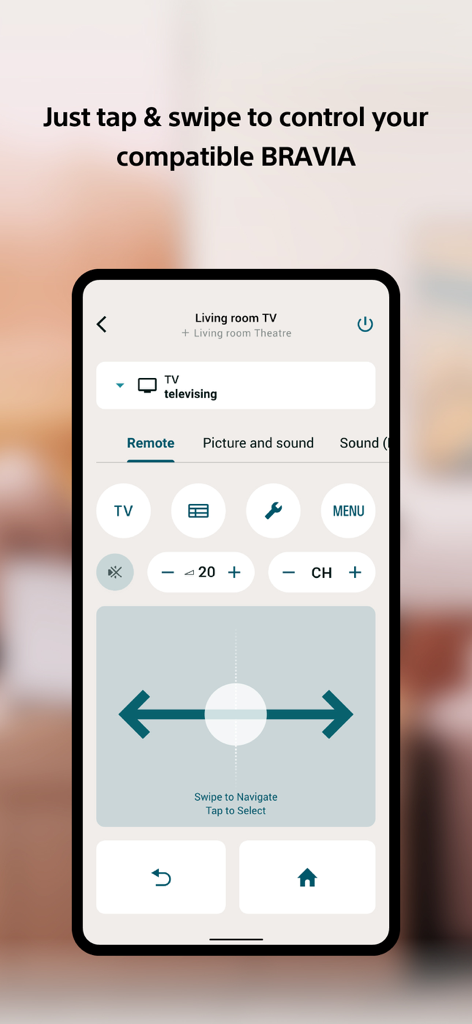 Sony | BRAVIA Connect - Digital remote control interface on the Sony BRAVIA Connect app