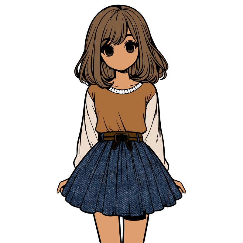 realistic girl with a skirt on