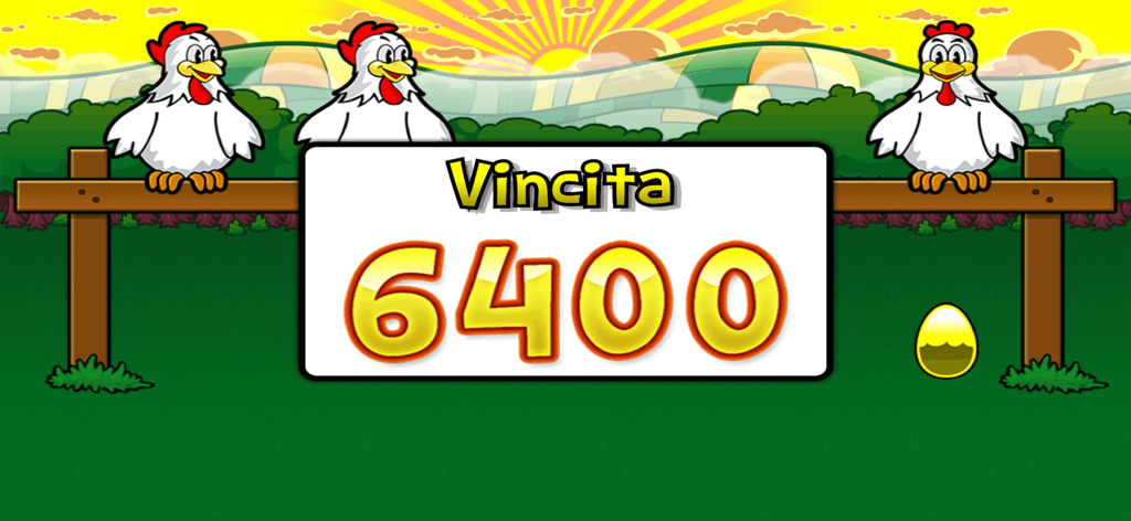 Fowl Play Gold - Big win screen in Fowl Play Gold with cartoon chickens and 6400 points