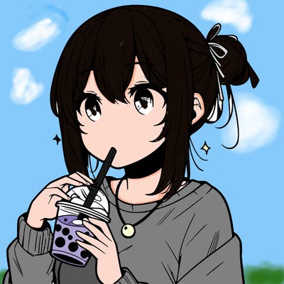 manga character drinking boba