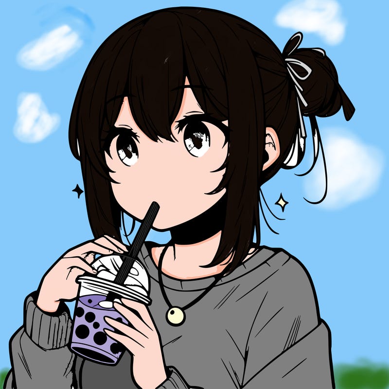 manga character drinking boba