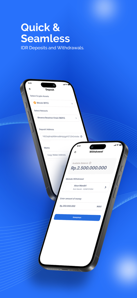 digitalexchangeid - Mobile app interface of digitalexchangeid showing seamless IDR deposit and withdrawal screens