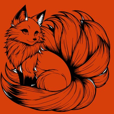 realistic detailed 9 tailed anime fox