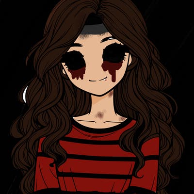 realistic girl with long, wavy hair and cute shirt