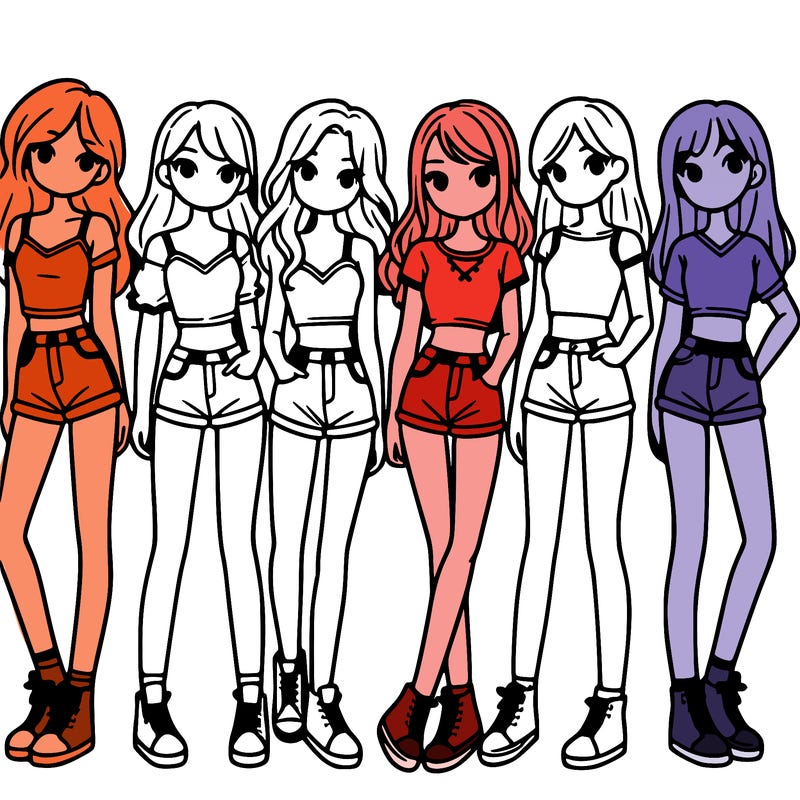 a group of girls wearing crop tops and shorts