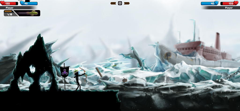 Archers Online: PvP - Stickman archer aiming a bow in a frozen arctic PvP battle arena