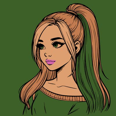 realistic girl with a high ponytail