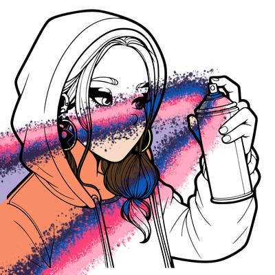 a realistic girl, spray painting