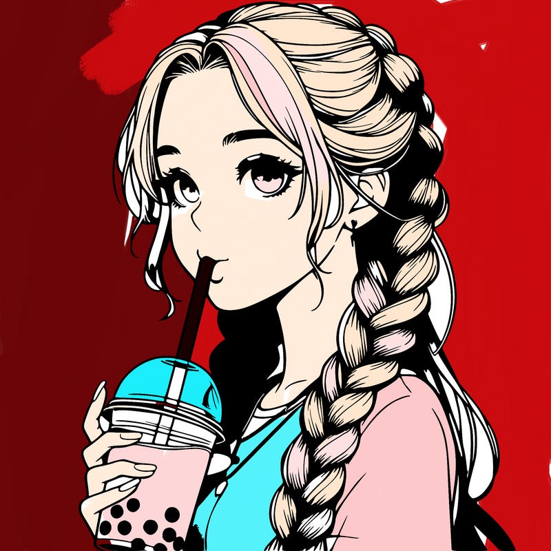 realistic girl with braided hair drinking boba