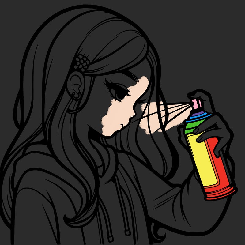 a realistic girl spray painting