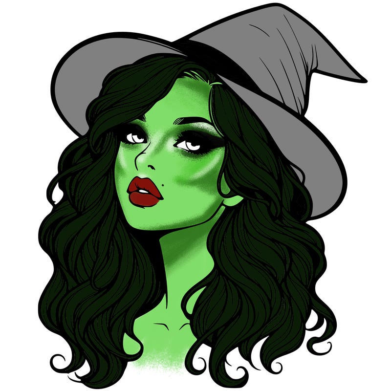 realistic witch girl with wavy hair and lips