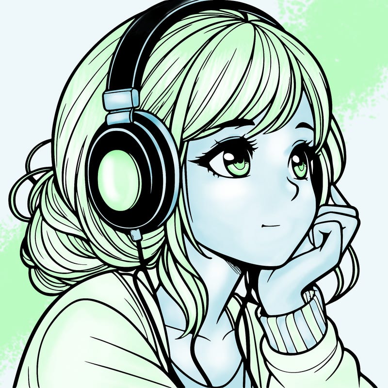 a realistic girl listening to music