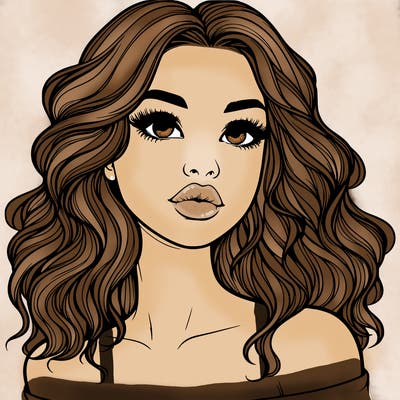 realistic girl with wavy hair and lips