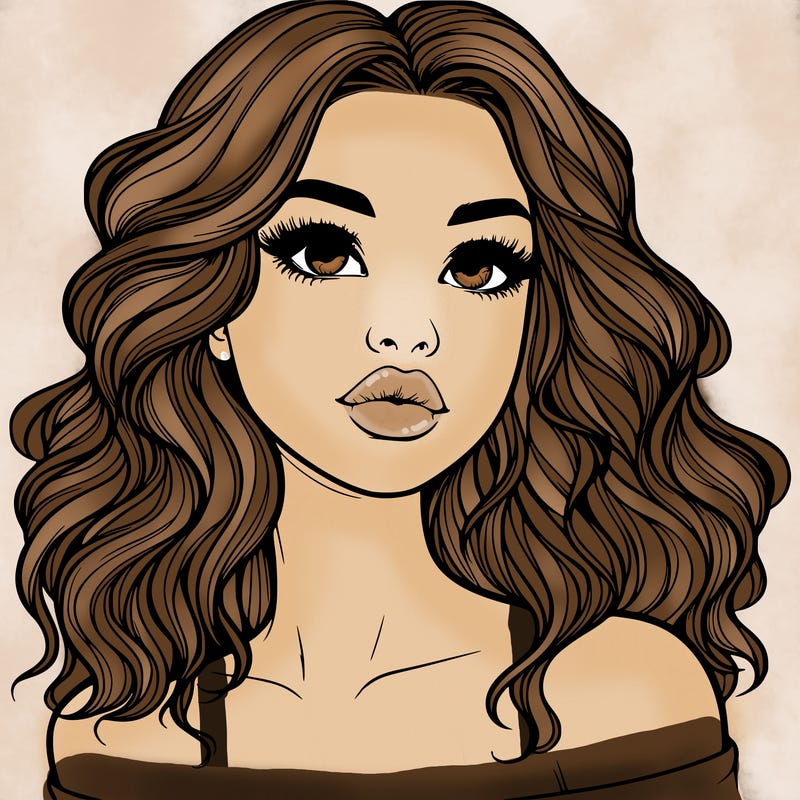 realistic girl with wavy hair and lips