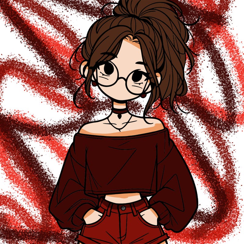 girl with a messy ponytail glasses a baggy crop top and jean shorts