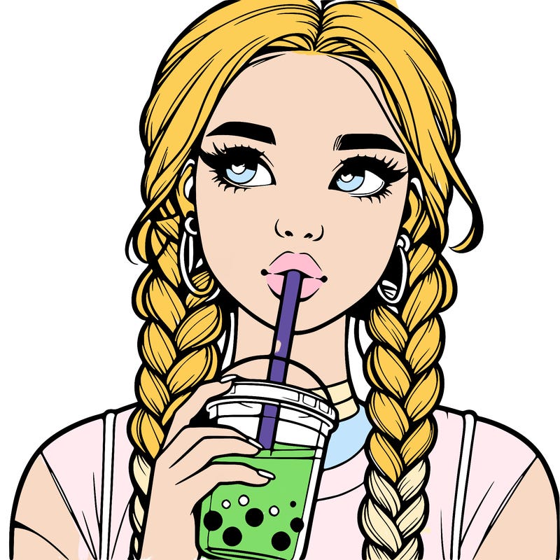 realistic girl with braided hair drinking boba