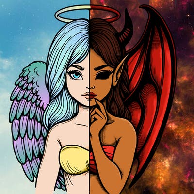 realistic angel half demon