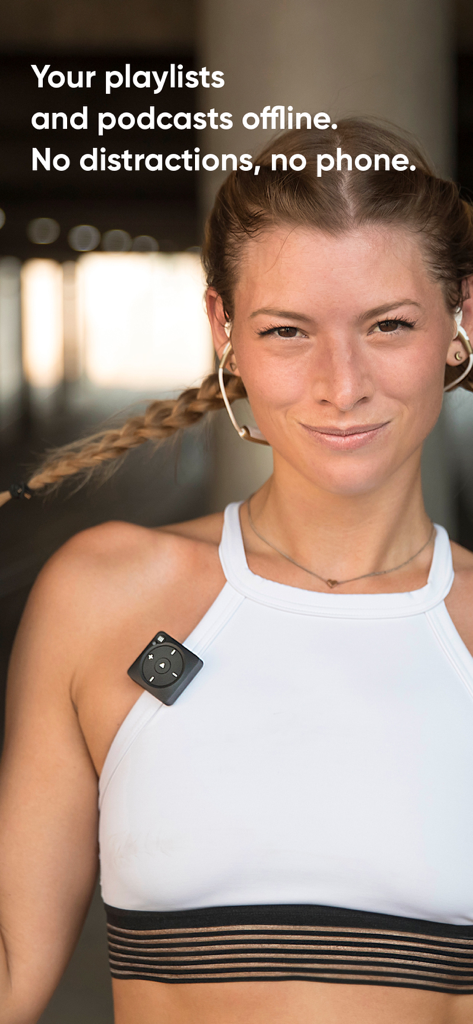Mighty Audio - Woman wearing a Mighty Audio player for offline music listening without a phone