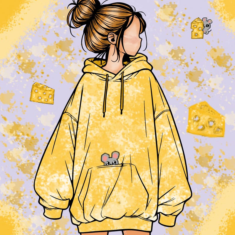 realistic girl with a oversized sweatshirt on and a bun