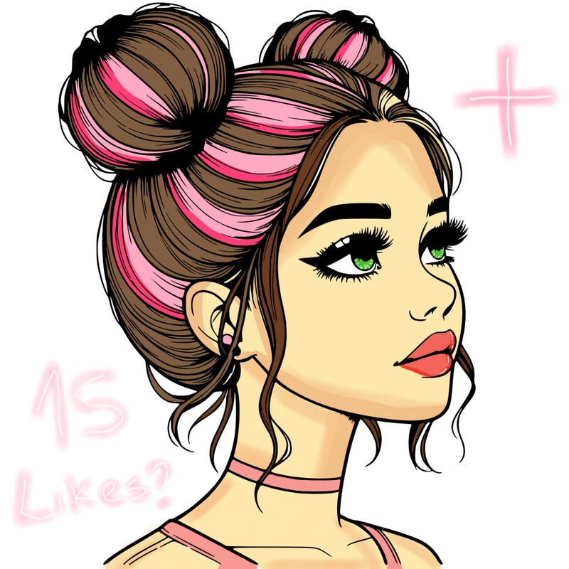 realistic girl with buns on the top of her head