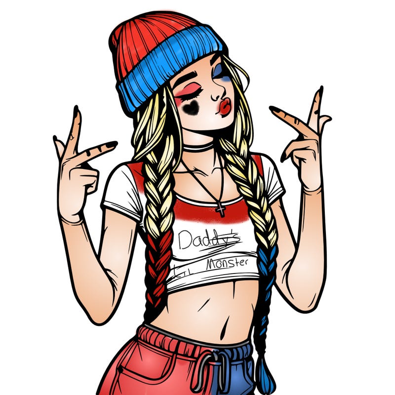 realistic teenage girl with braids and a beanie and crop top doing 🫶🏼