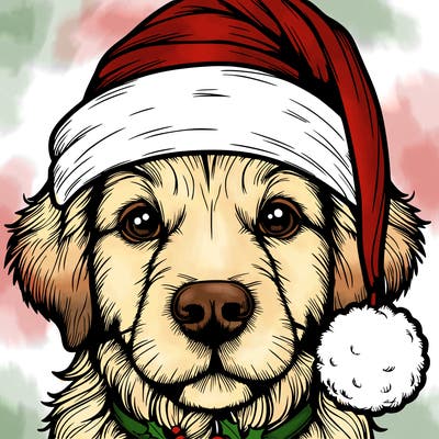 realistic dog with a christmas hat