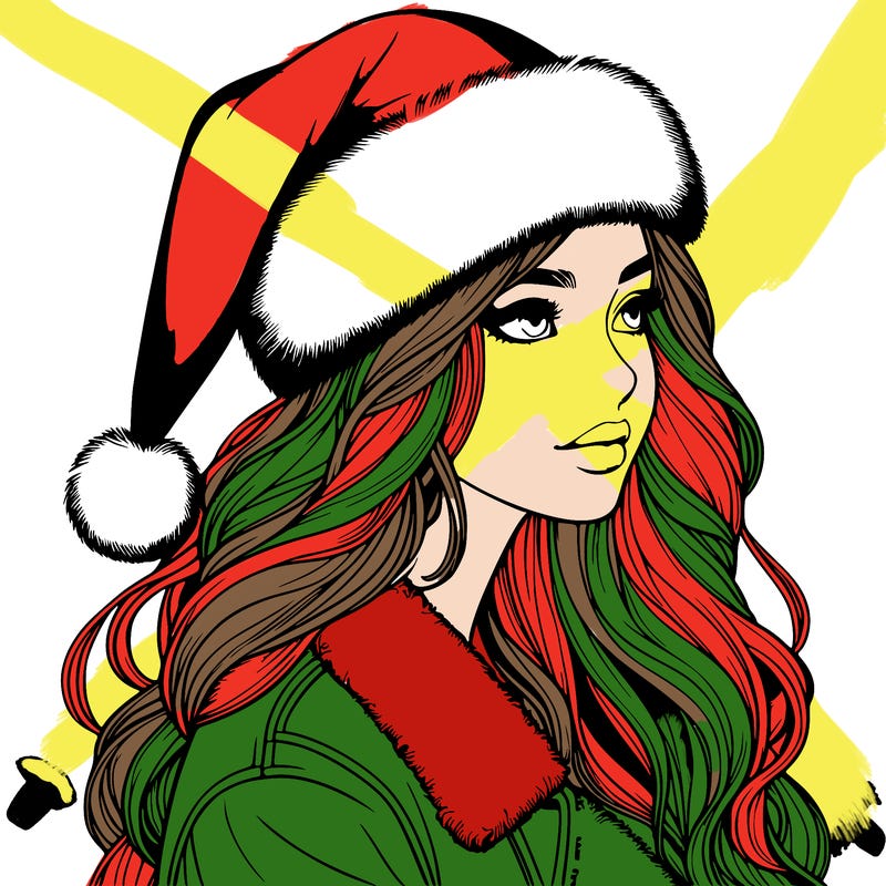 realistic girl in santa hat