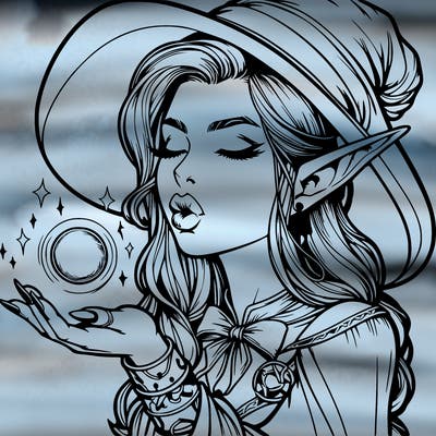 realistic elf casting a spell with lips