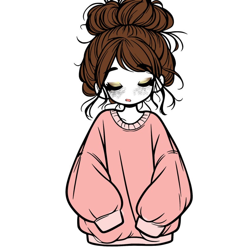 girl with baggy sweatshirt and messy bun