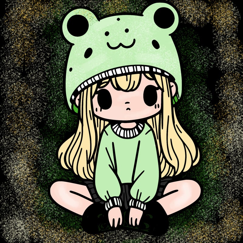 a girl wearing a frog hat and some frog socks