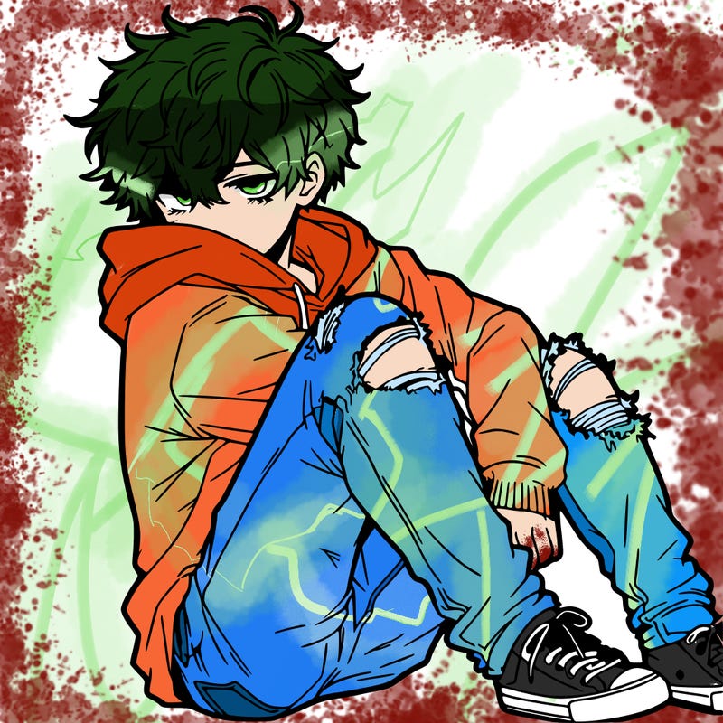 a male hoddie ripped jeans messy hair anime