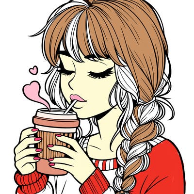 realistic girl drinking coffee