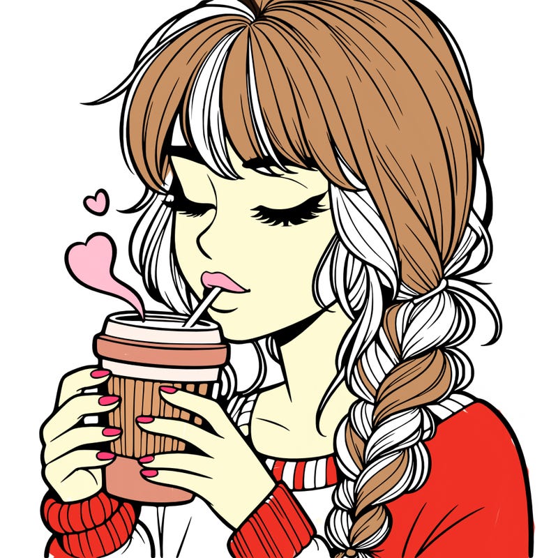 realistic girl drinking coffee