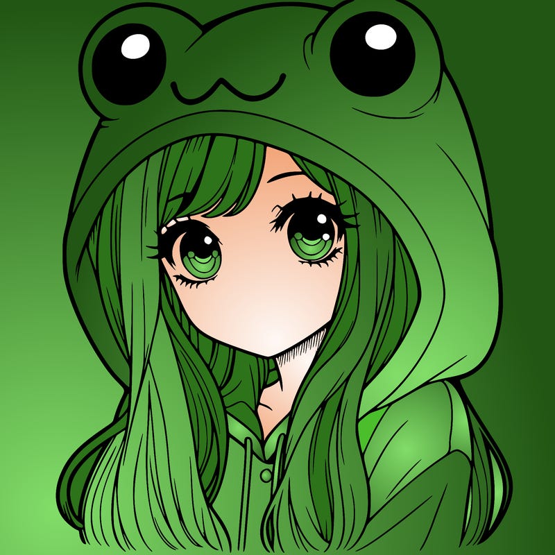a pretty girl wearing a frog hoodie portrait with long hair