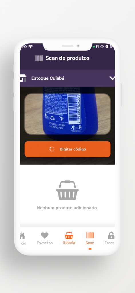 Easy Buy Brasil - A smartphone screen displaying the barcode scanning feature of the Easy Buy app