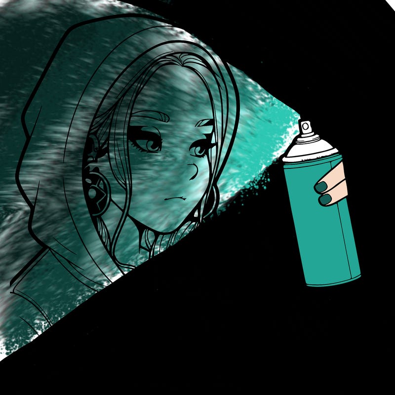 a realistic girl, spray painting