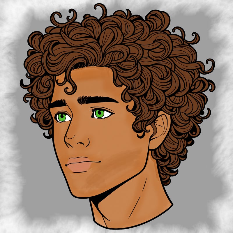 realistic guy with curly hair