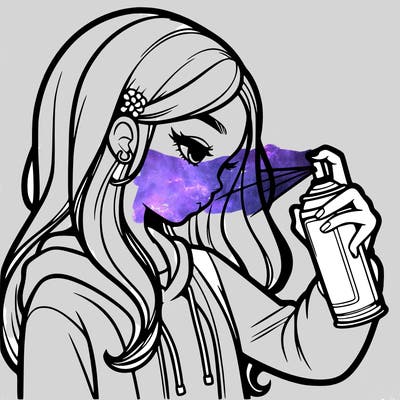 a realistic girl spray painting