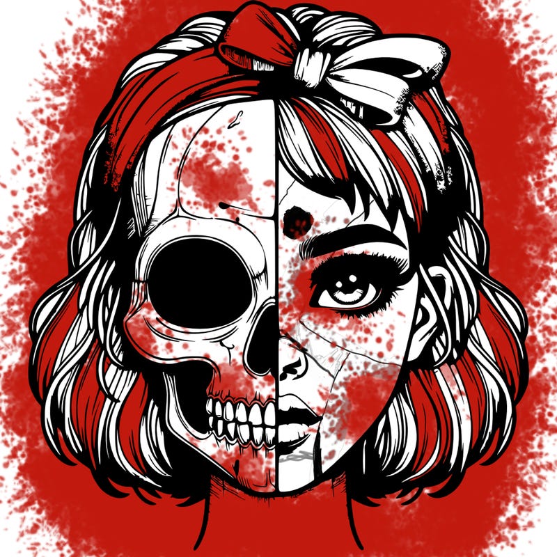 realistic girl with half skull mask