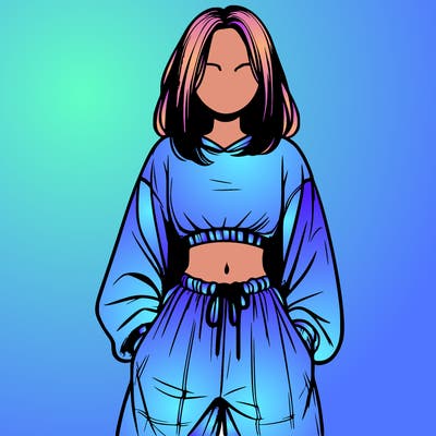 realistic girl faceless with baggy pants and a crop top