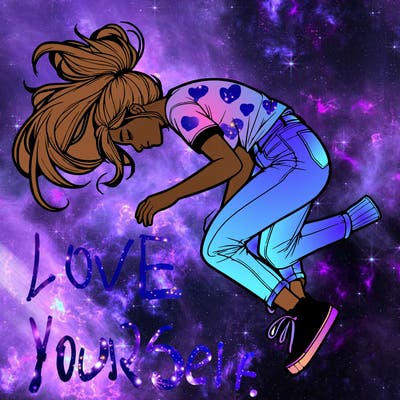 realistic young woman floating above the ground