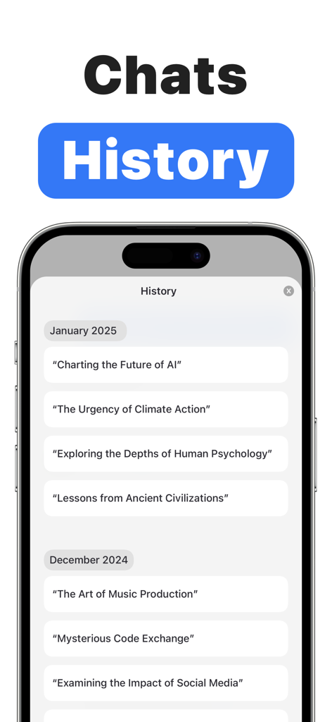 KI-Chat-App-Oberfläche zeigt organisierte Chat-Historie und Gesprächsprotokolle.