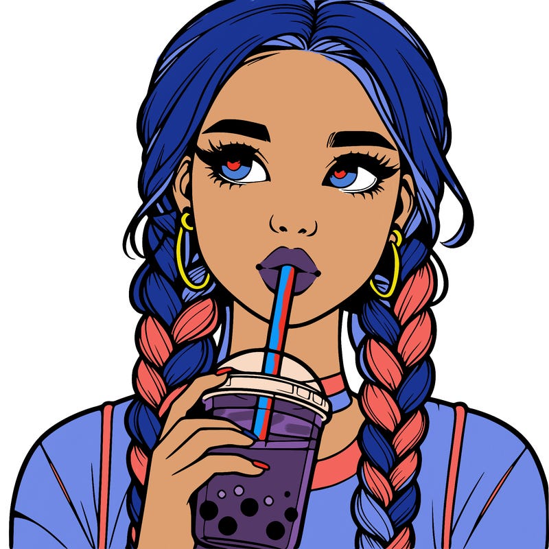 realistic girl with braided hair drinking boba