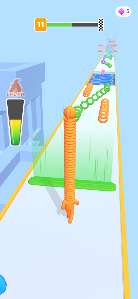 Long Neck Run - Un personnage avec un cou extrêmement long court sur une piste et collecte des anneaux dans Long Neck Run