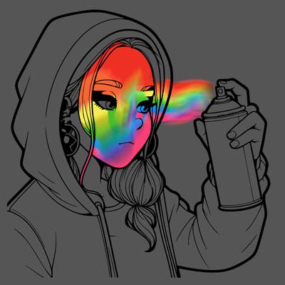 a realistic girl, spray painting