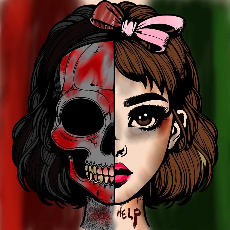 realistic girl with half skull mask