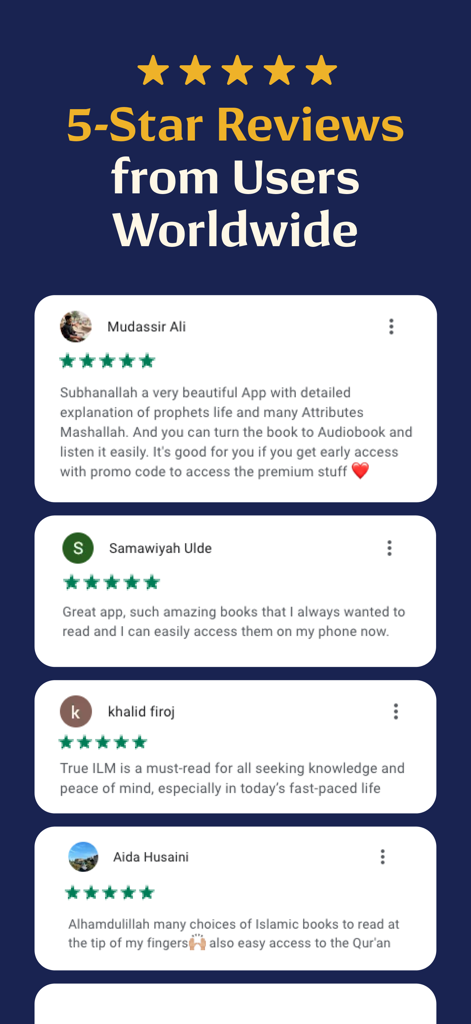 True Ilm: Audiobooks & eBooks - Five star ratings and testimonials for True Ilm Islamic audiobooks and eBooks app