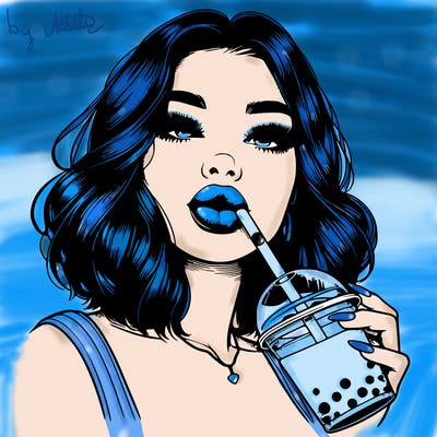 realistic girl with glossy lips holding boba