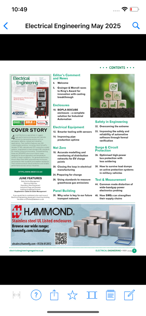 Electrical Engineering Mag - Sumário da edição de maio de 2025 da Revista de Engenharia Elétrica.